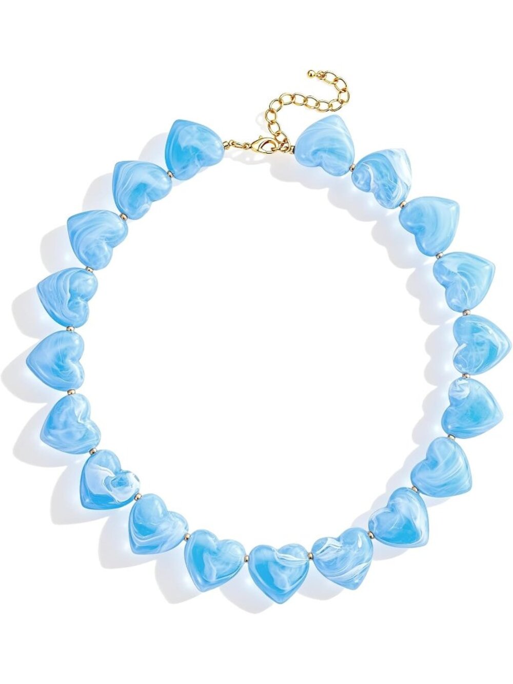 Women's Sky Blue Shell Resin Heart Choker Vintage Chunky Statement Jewelry